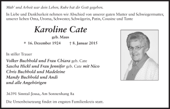 Traueranzeige von Karoline Cate 