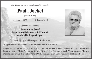 Traueranzeige von Paula Joekel 