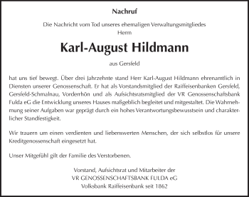 Traueranzeige von Karl-August Hildmann 