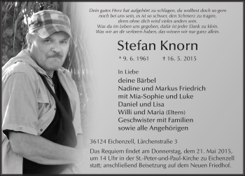 Traueranzeige von Stefan Knorn 