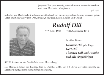 Traueranzeige von Rudolf Dill 