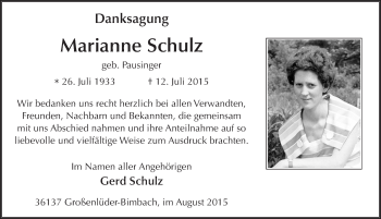 Traueranzeige von Marianne Schulz 