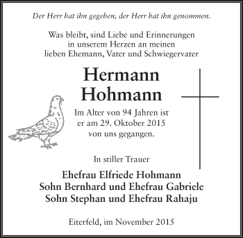Traueranzeige von Hermann Hohmann 