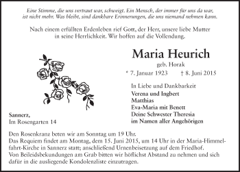 Traueranzeige von Maria Heurich 