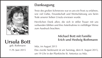 Traueranzeige von Ursula Bott 