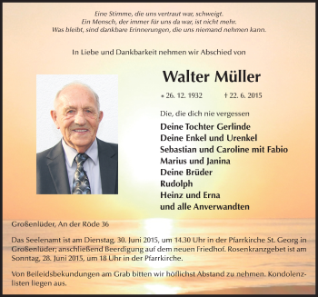 Traueranzeige von Walter Müller 