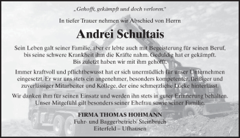 Traueranzeige von Andrei Schultais 