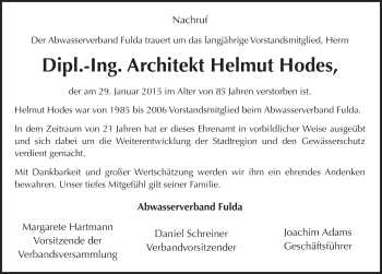 Traueranzeige von Helmut Hodes 
