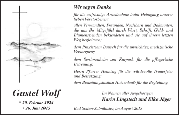Traueranzeige von Gustel Wolf 
