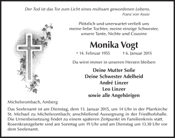 Traueranzeige von Monika Vogt 