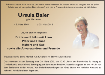 Traueranzeige von Ursula Baier 