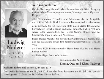 Traueranzeige von Ludwig Naderer 