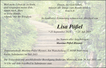 Traueranzeige von Lisa Pößel 