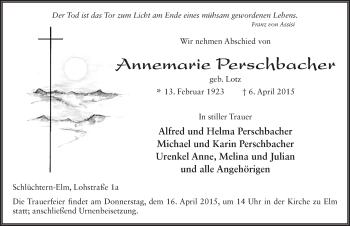 Traueranzeige von Annemarie Perschbacher 