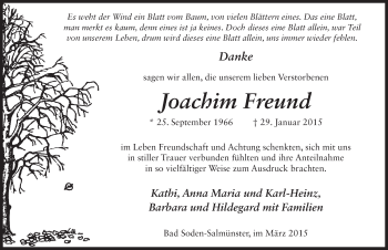 Traueranzeige von Joachm Freund 