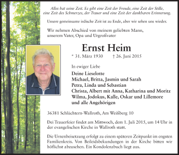 Traueranzeige von Ernst Heim 