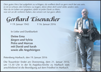 Traueranzeige von Gerhard Eisenacher 