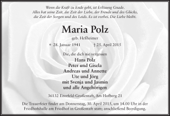 Traueranzeige von Maria Polz 