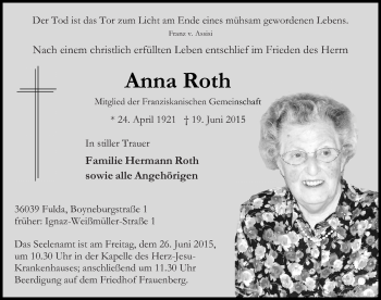 Traueranzeige von Anna Roth 