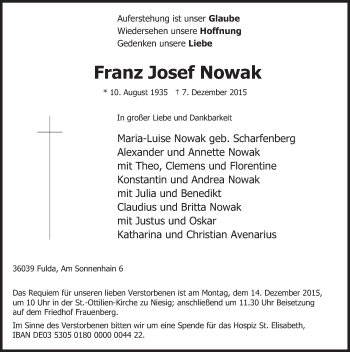Traueranzeige von Franz Josef Nowak 