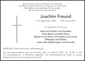 Traueranzeige von Joachim Freund 