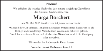 Traueranzeige von Marga Borchert 