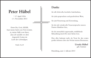 Traueranzeige von Peter Hübel 