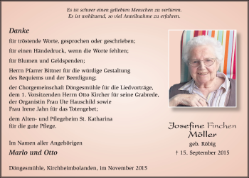 Traueranzeige von Josefine Möller 