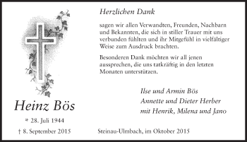Traueranzeige von Heinz Bös 