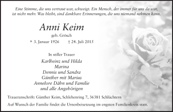Traueranzeige von Anni Keim 