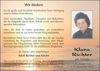 Traueranzeige von Klara Richter 