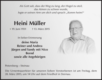 Traueranzeige von Heini Müller 