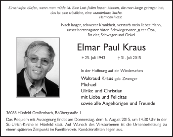 Traueranzeige von Elmar Paul Kraus 