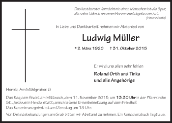Traueranzeige von Ludwig Müller 