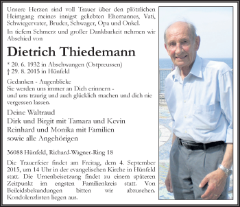 Traueranzeige von Dietrich Thiedemann 