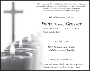 Traueranzeige von Franz Grosser 