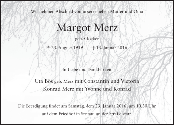 Traueranzeige von Margot Merz 