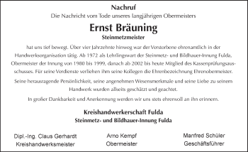 Traueranzeige von Ernst Bräuning 