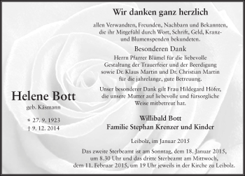 Traueranzeige von Margarethe Bott 