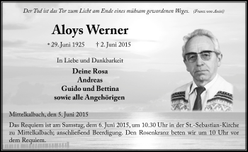 Traueranzeige von Aloys Werner 