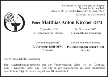 Traueranzeige von Matthias Anton Kircher 