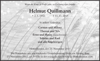 Traueranzeige von Helmut Quillmann 