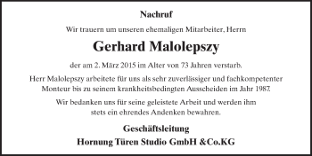 Traueranzeige von Gerhard Malolepszy 