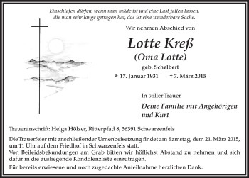 Traueranzeige von Lotte Kreß 