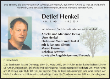 Traueranzeige von Detlef Henkel 