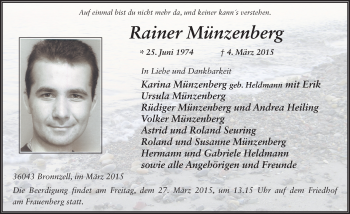 Traueranzeige von Rainer Münzenberg 