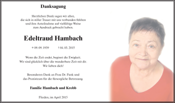 Traueranzeige von Edeltraud Hambach 