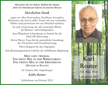 Traueranzeige von Karl Reuter 