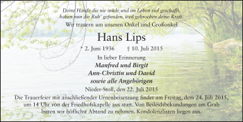 Traueranzeige von Hans Lips 