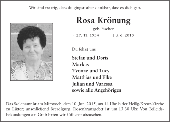 Traueranzeige von Rosa Krönung 